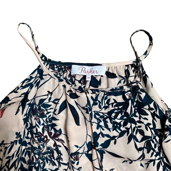 Parker Lianna Silk Floral Cold Shoulder Ruffle Dress XS Pink Wedding Guest - Picture 7 of 14